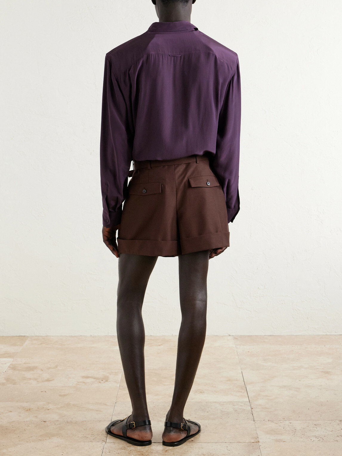 SAINT LAURENT - Straight-Leg Pleated Wool and Mohair-Blend Shorts - Brown