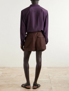 SAINT LAURENT - Straight-Leg Pleated Wool and Mohair-Blend Shorts - Brown