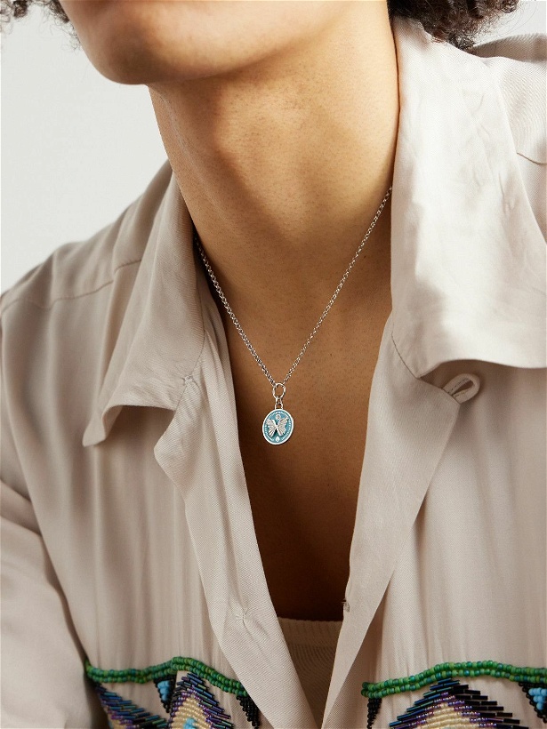 Photo: Foundrae - Reverie Small Belcher White Gold, Diamond and Ceramic Pendant Necklace