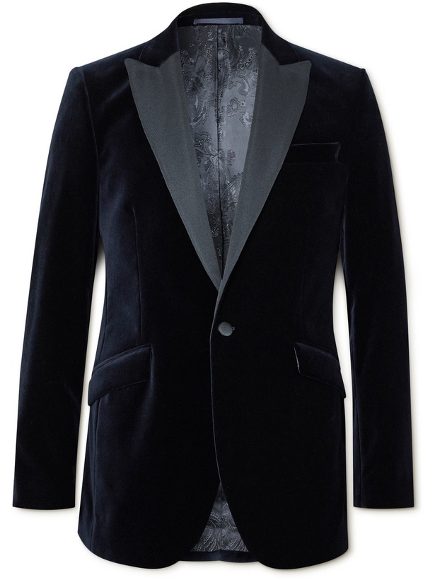 Photo: Favourbrook - Slim-Fit Grosgrain-Trimmed Cotton-Velvet Tuxedo Jacket - Blue