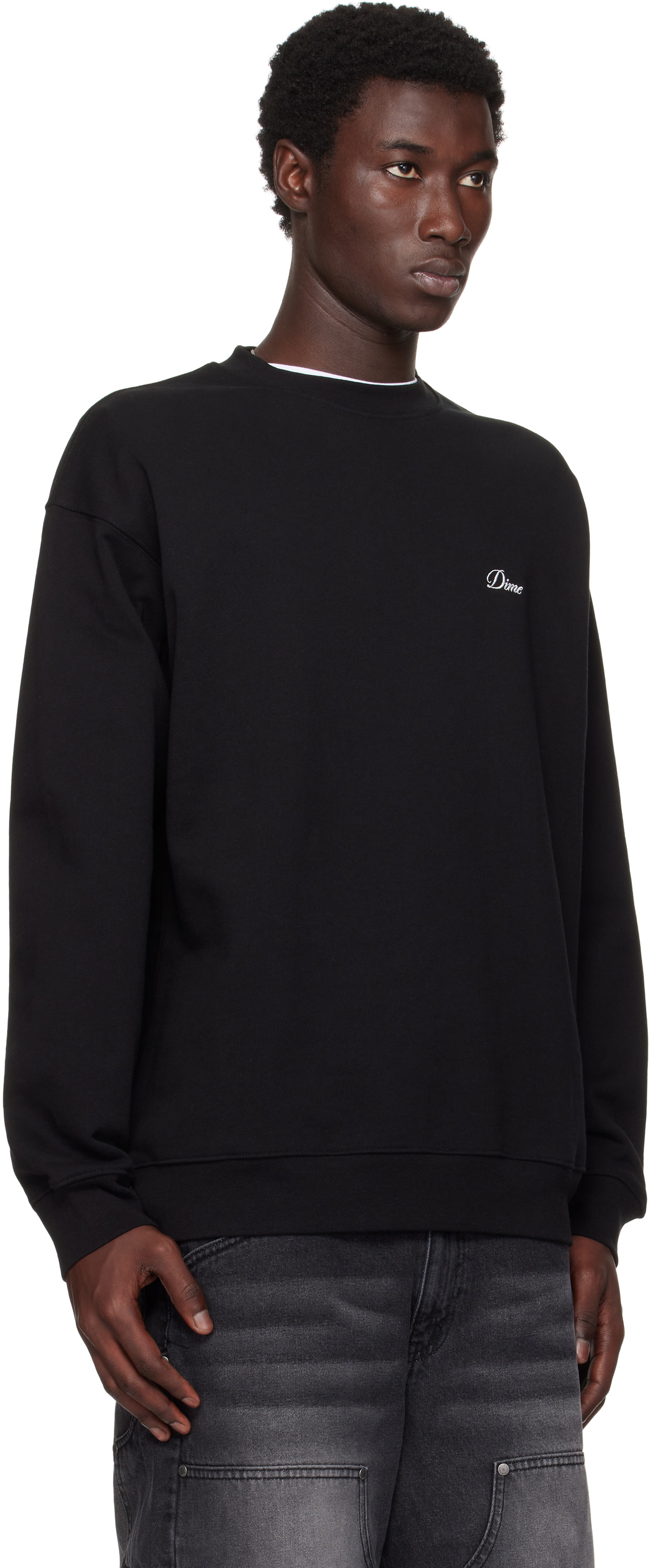 Dime Black Cursive Small Logo Crewneck Sweatshirt