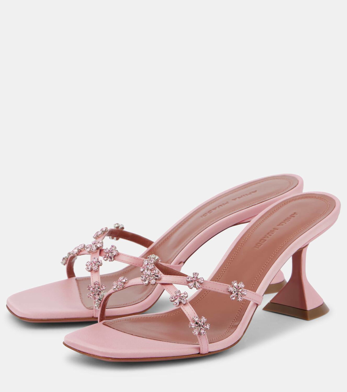 サンダル・ミュール AMINA MUADDI Embellished satin Kim sandals Amina Muaddi 70 embellished satin sandals Amina Muaddi