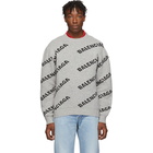 Balenciaga Grey and Black All Over Logo Sweater