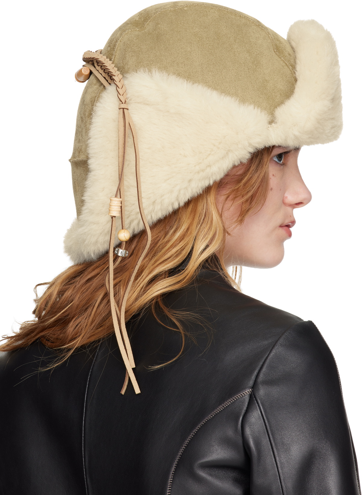 OPEN YY Tan Braided Faux-Shearling Trapper Hat