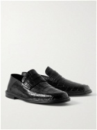 LOEWE - Collapsible-Heel Croc-Effect and Full-Grain Leather Penny Loafers - Black