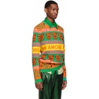 Gucci Orange and Green Wool Jacquard Symbols Sweater