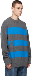 ADER error Grey & Blue Wool Striped Sweater