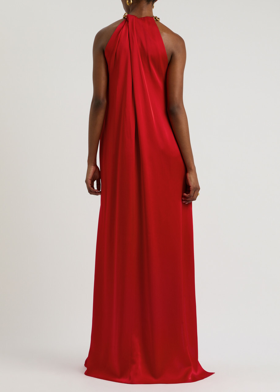 Stella Mccartney Chain-embellished Satin Gown Red