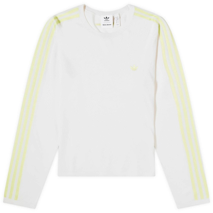 Photo: Adidas x Wales Bonner Knit Long Sleeve T-Shirt in Chalk White/Semi Frozen Yellow