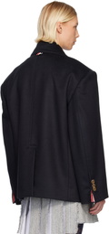 Thom Browne Navy Ziberline Finish Cashmere Oversized Pea Coat