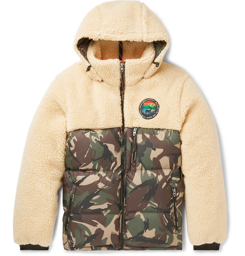 Polo Ralph Lauren Fleece and Quilted Camouflage-Print Shell Down Jacket - Neutral Polo Ralph Lauren