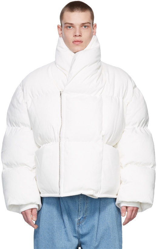Photo: Hed Mayner White Double-Breasted Puffer Jacket
