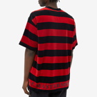 MASTERMIND WORLD Men's Velour Stripe T-Shirt in Black/Red