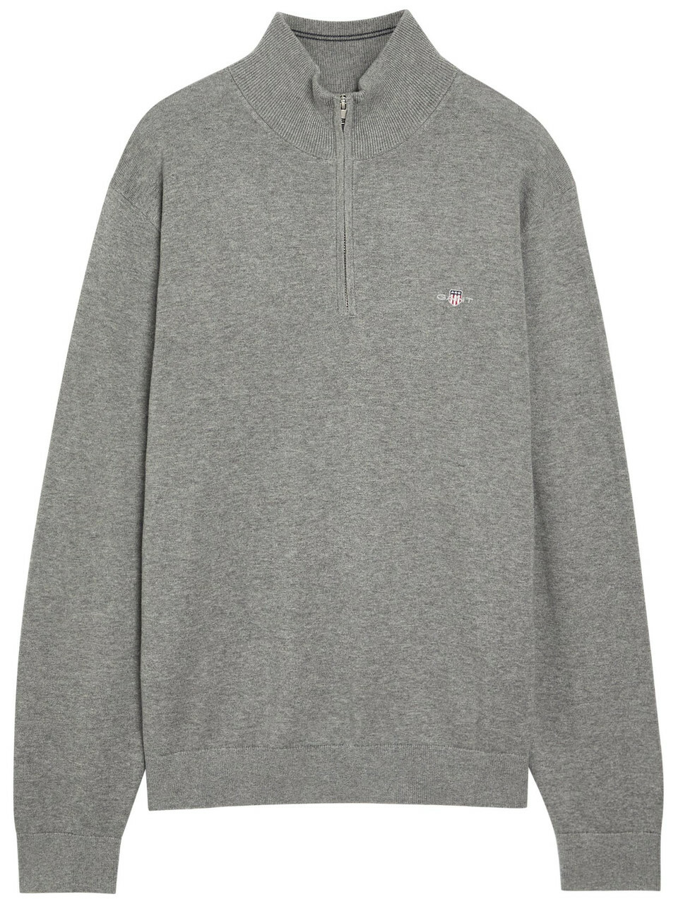 Gant Logo-embroidered Quarter-zip Cotton Jumper Dark Grey