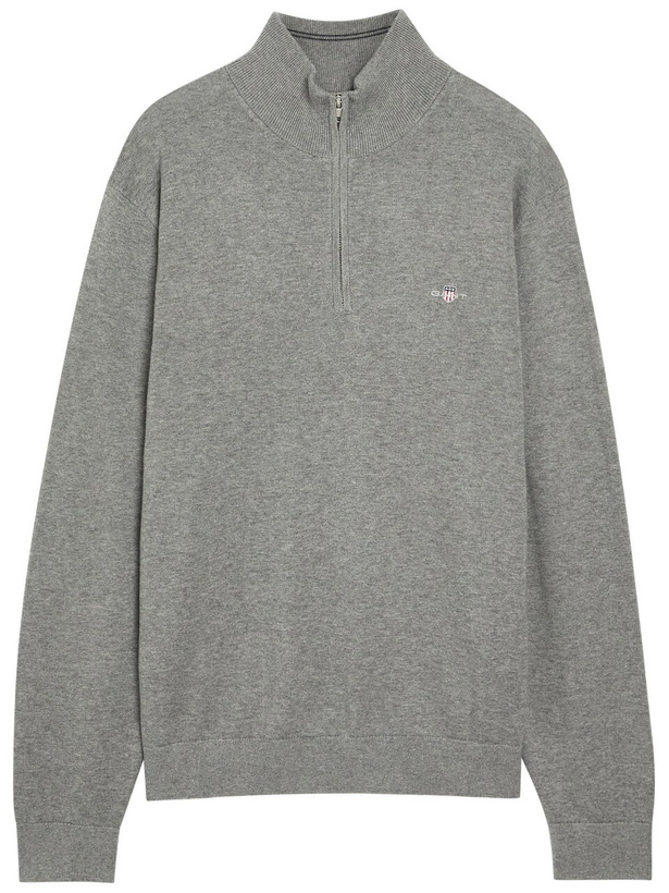 Photo: Gant Logo-embroidered Quarter-zip Cotton Jumper Dark Grey
