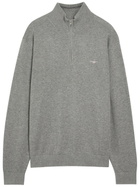 Gant Logo-embroidered Quarter-zip Cotton Jumper Dark Grey