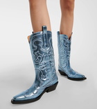 Ganni Embroidered metallic cowboy boots