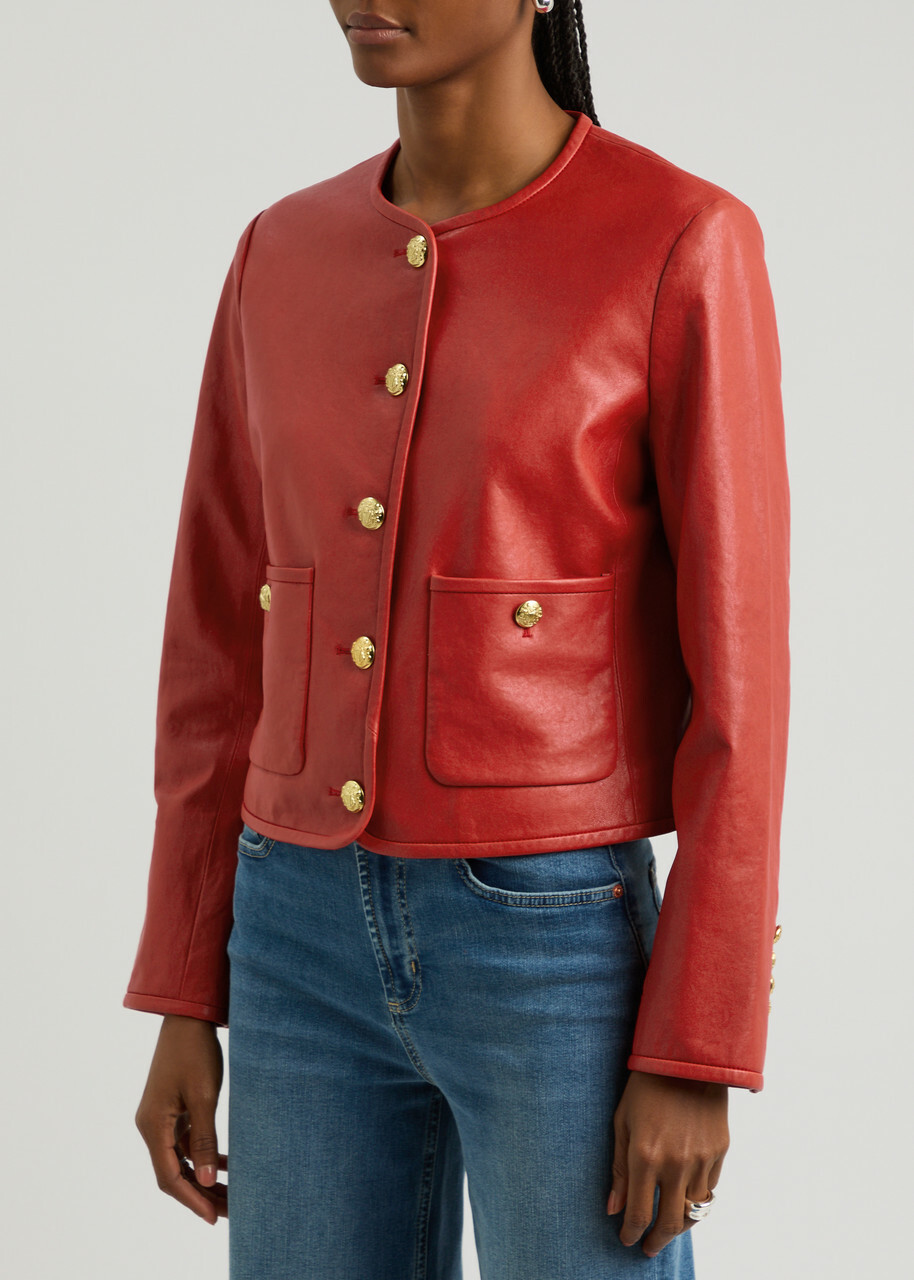 Veronica Beard Andrea Leather Jacket Red
