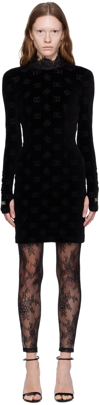 Dolce & Gabbana Black Flocked Minidress Dolce & Gabbana