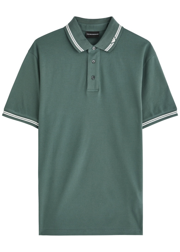 Photo: Emporio Armani Stripe-trimmed Cotton Polo Shirt Green