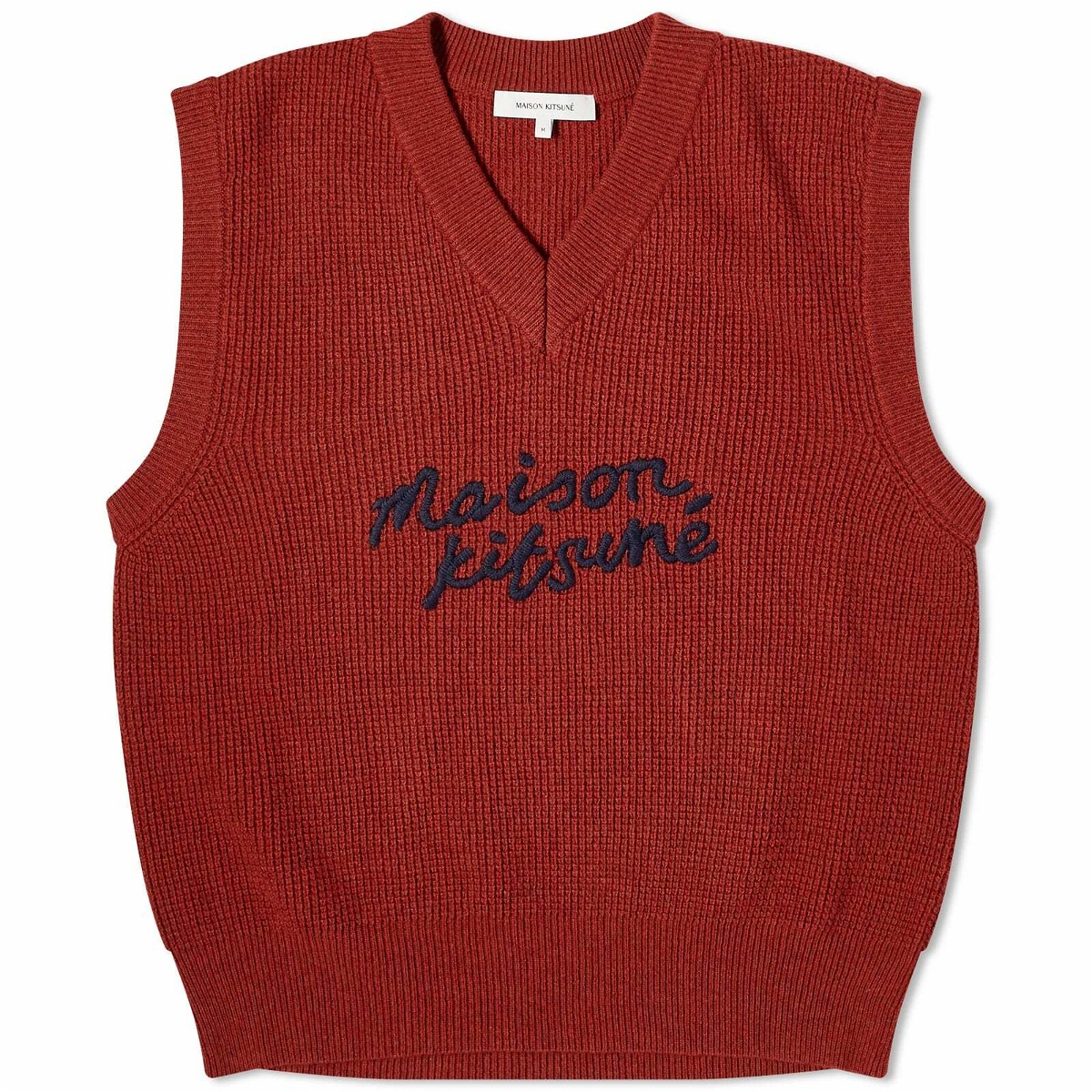 Photo: Maison Kitsuné Men's Handwriting Logo Oversize Vest in Burnt Red