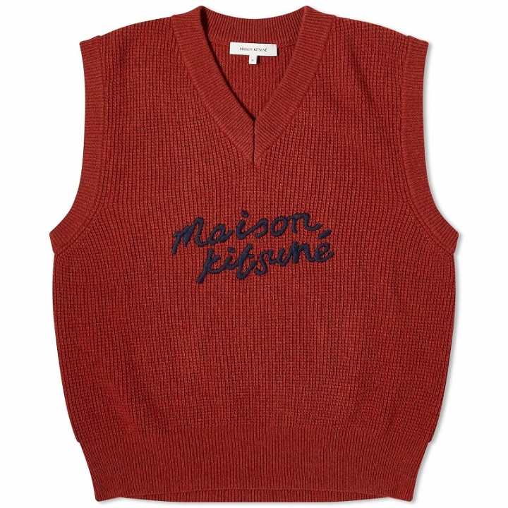 Photo: Maison Kitsuné Men's Handwriting Logo Oversize Vest in Burnt Red