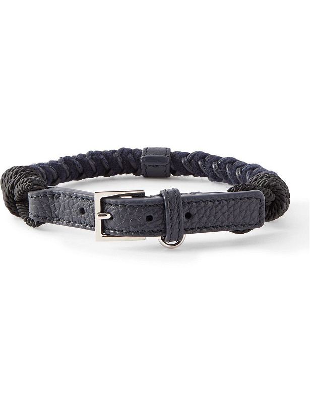 Photo: Loro Piana - Scooby Small Woven Cord and Leather Dog Collar - Blue