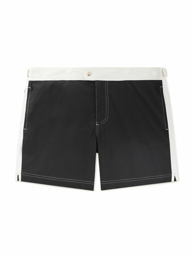 Photo: TOM FORD - Straight-Leg Mid-Length Striped Swim Shorts - Black