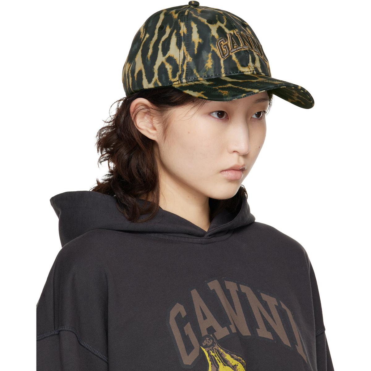 GANNI Black & Brown Printed Nylon Cap