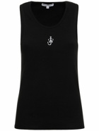 JW ANDERSON - Logo Embroidered Ribbed Jersey Top