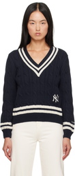 Sporty & Rich Navy '47 Edition Yankees Serif Cable Knit Sweater