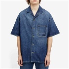 Alexander McQueen Men's Hawaiian Denim Shirt in Blue Washed