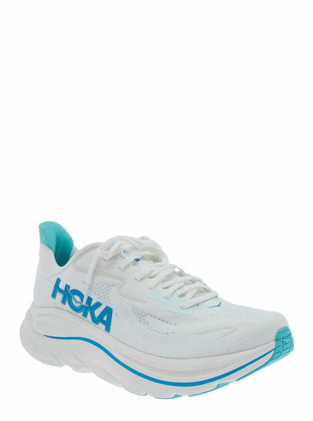 Photo: Hoka clifton 10 White Low Top Sneakers With Logo Lettering On The Side And Logo Patch On The Tongue In Tech Fabric Unisex