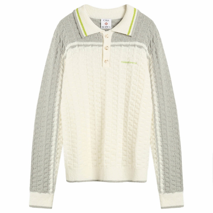 Photo: Casablanca Men's Tennis Boucle Long Sleeve Polo Shirt in White