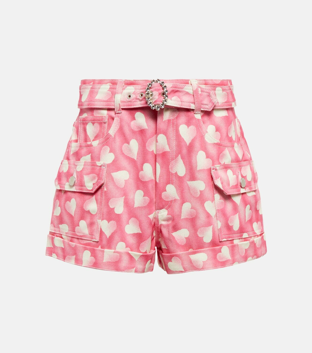 Alessandra Rich Heart-print high-rise denim shorts