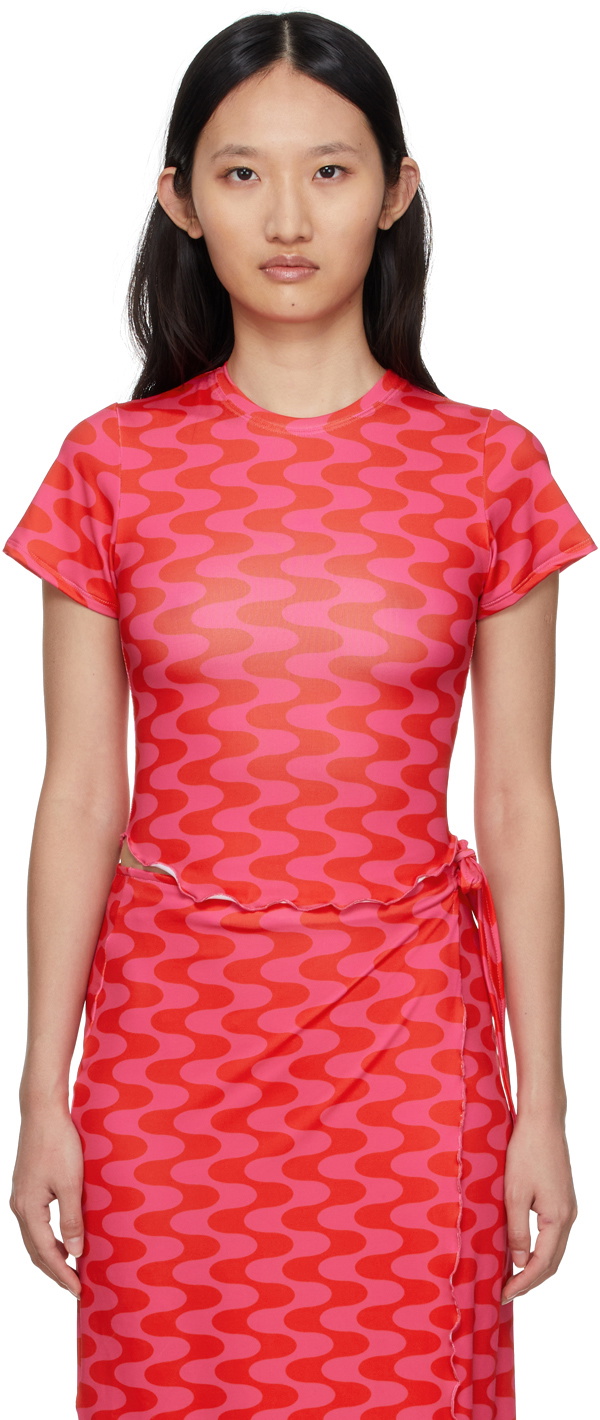 FENSI SSENSE Exclusive Pink & Red Waves T-Shirt
