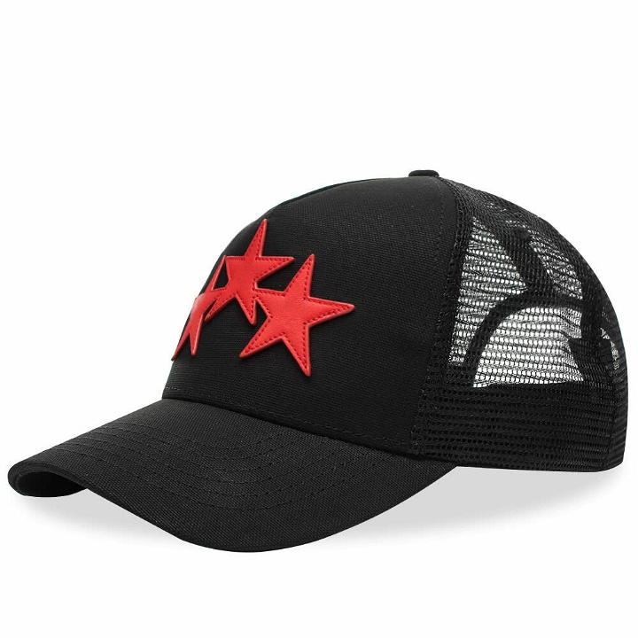 Photo: AMIRI 3 Star Trucker Hat in Black/Red