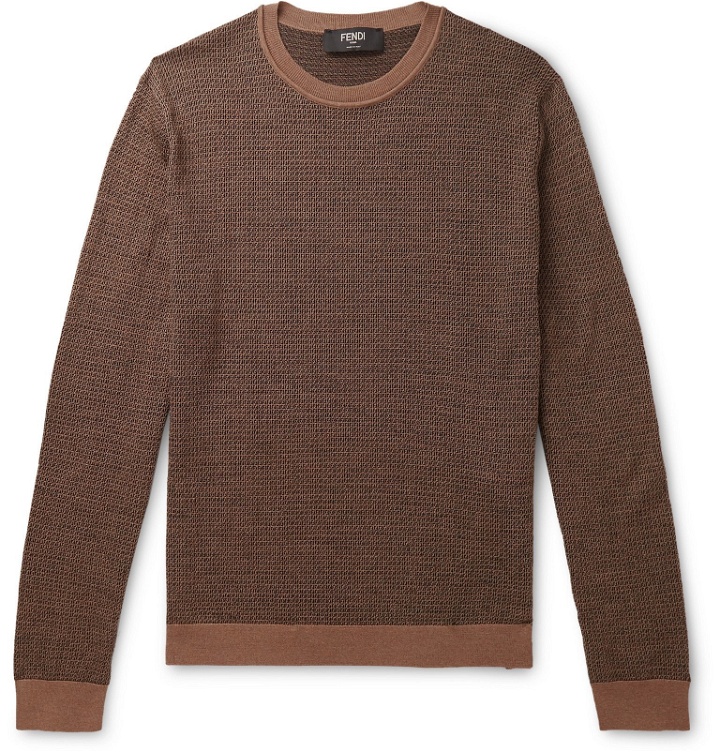 Photo: Fendi - Slim-Fit Logo-Jacquard Wool Sweater - Brown
