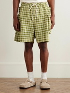 Story mfg. - Salt Wide-Leg Checked Organic Cotton-Canvas Drawstring Shorts - Green