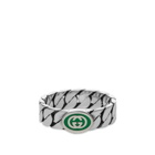 Gucci Men's Interlocking G Enamel Ring in Silver/Green