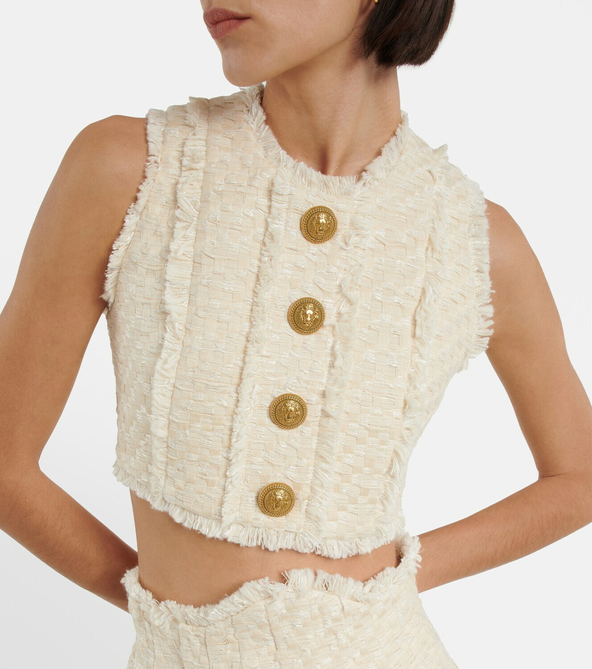 Balmain Women Tweed Crop Top