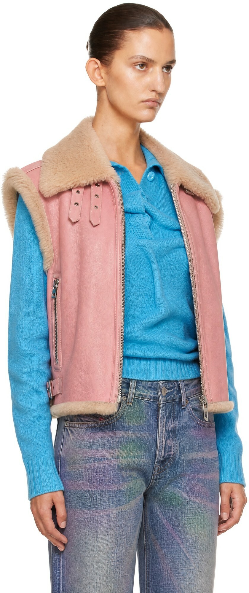 Diesel Pink Shearling Leather Vest
