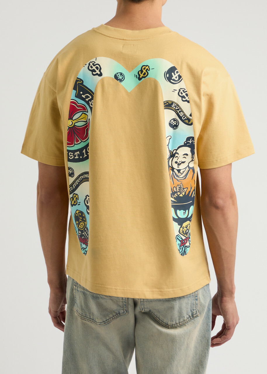 EVISU / トップス/38/コットン/BEG Evisu Godhead Daicock Printed Cotton T-shirt Beige Evisu