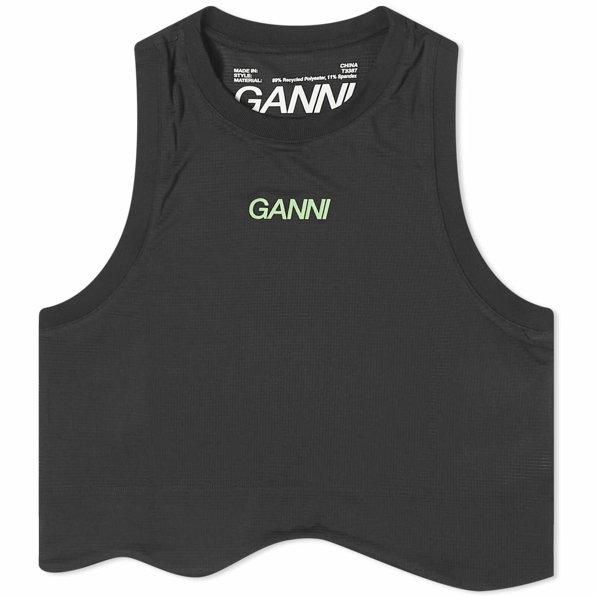 GANNI Women's Active Mesh Top in Black GANNI