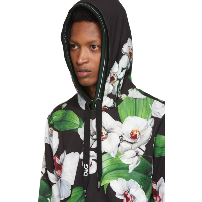 Dolce and Gabbana Black and Multicolor Orchid Print Hoodie Dolce