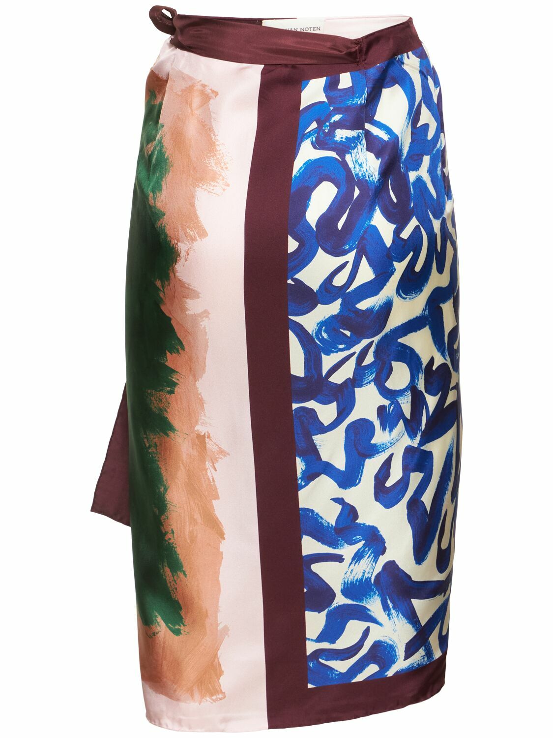DRIES VAN NOTEN Scarfy Printed Silk Midi Skirt