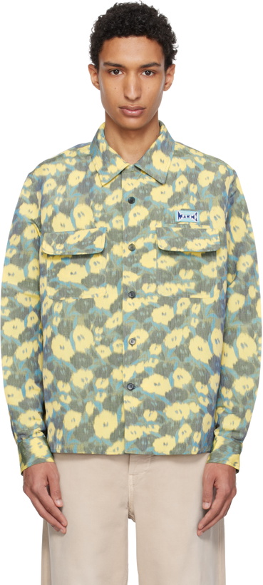 Photo: Marni Green & Yellow Linen Blend Blurry Floral Print Shirt
