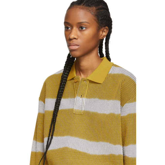 NAPA by Martine Rose Yellow and White E-Lion Dyed Stripe Polo