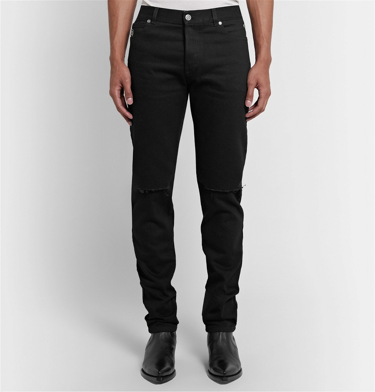 Balmain - Slim-Fit Tapered Distressed Denim Jeans - Black Balmain