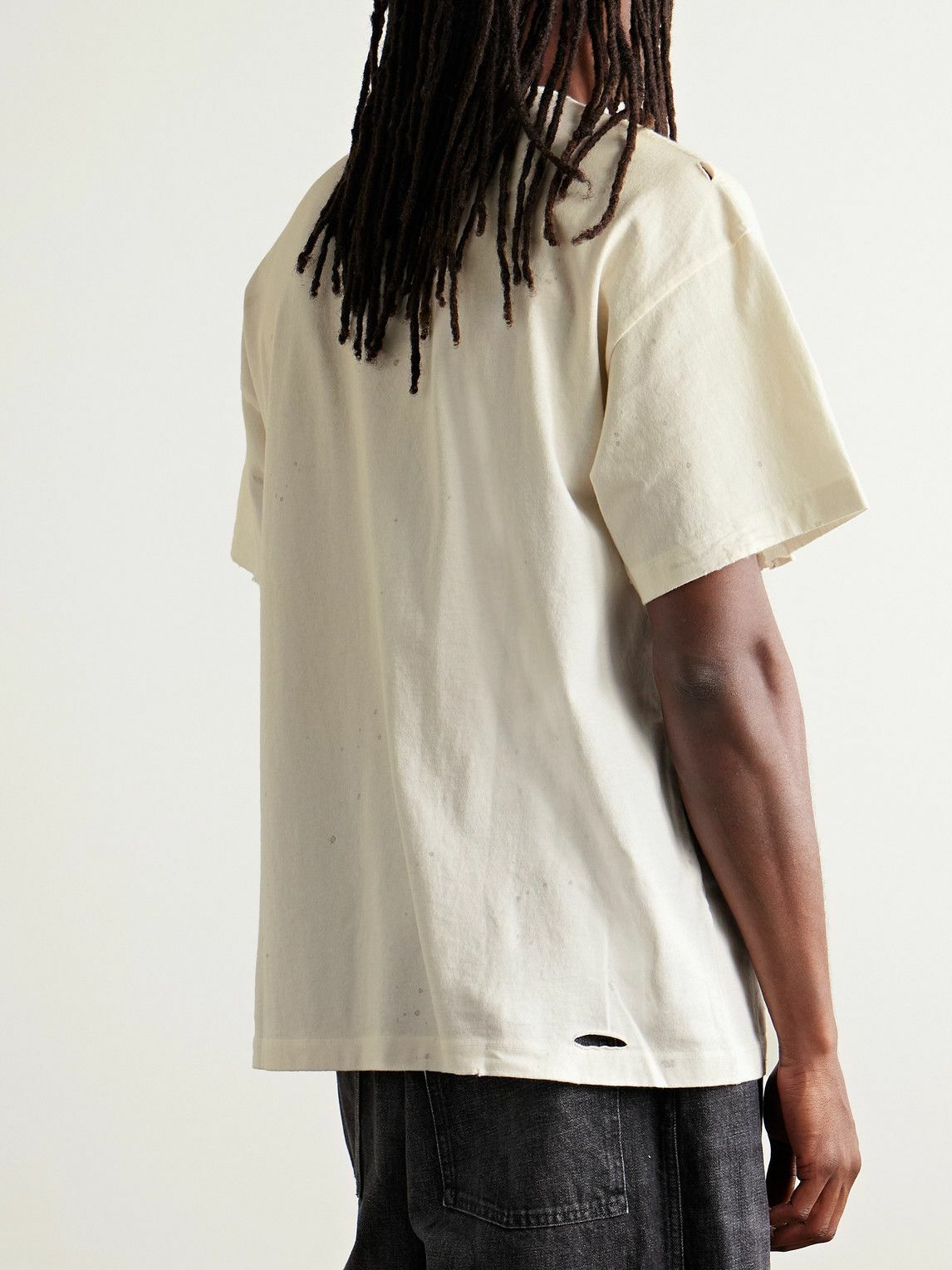 Satoshi Nakamoto - Wall Street Distressed Logo-Print Cotton-Jersey T-Shirt - White